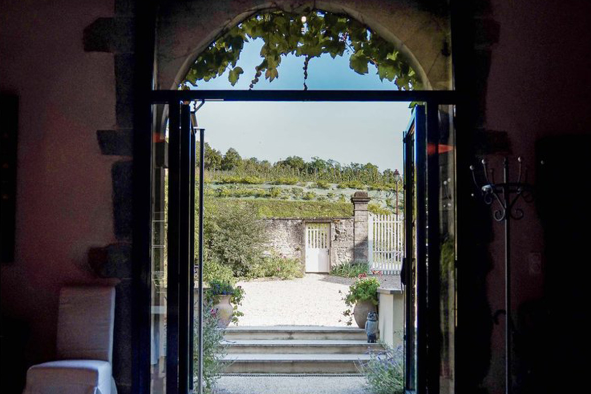 Through the door, looking out at the Domaine de Cromey vineyard